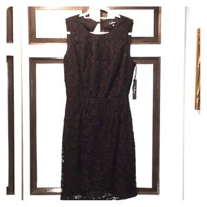 Lulu’s black lace open back cocktail dress